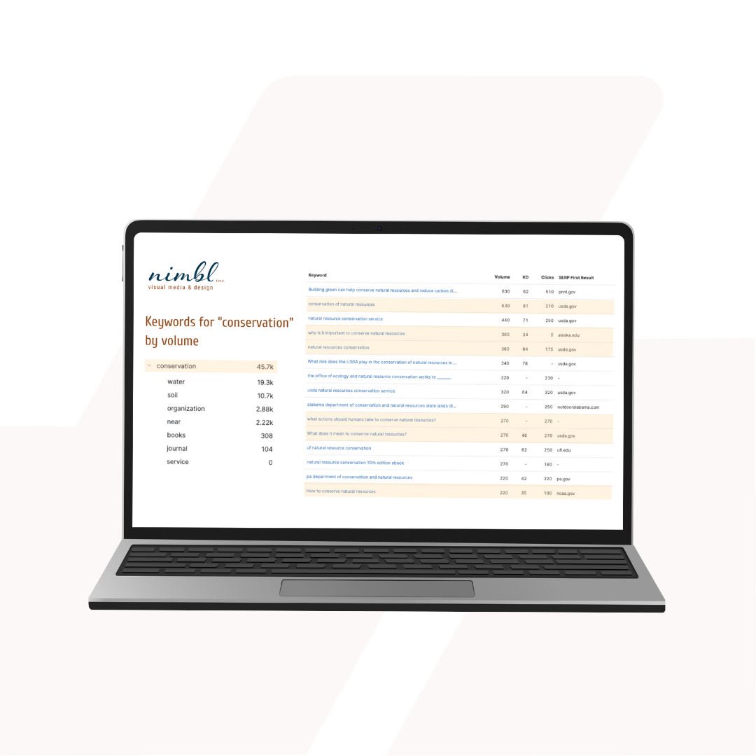 Laptop displaying an SEO report on the screen